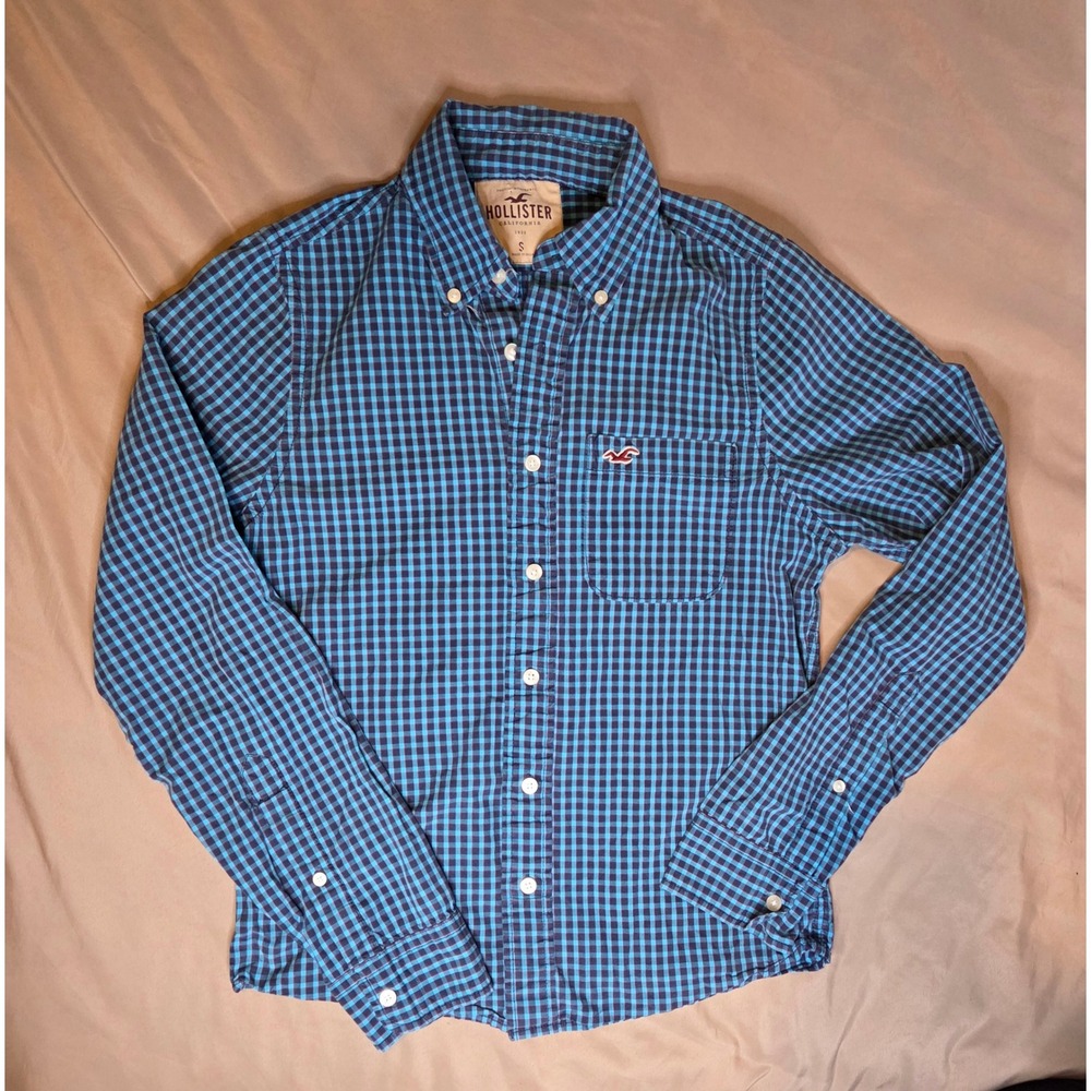 Hollister Mens Blue Gingham Long Sleeve Button Down Shirt Small